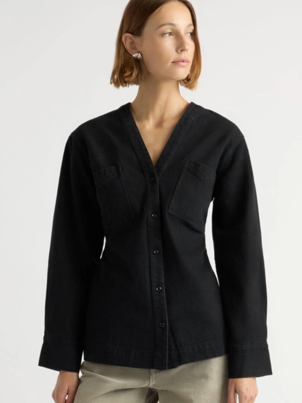 Modern Citizen Emmett Cinch-Waist Denim Jacket - Black with Accent - Size M